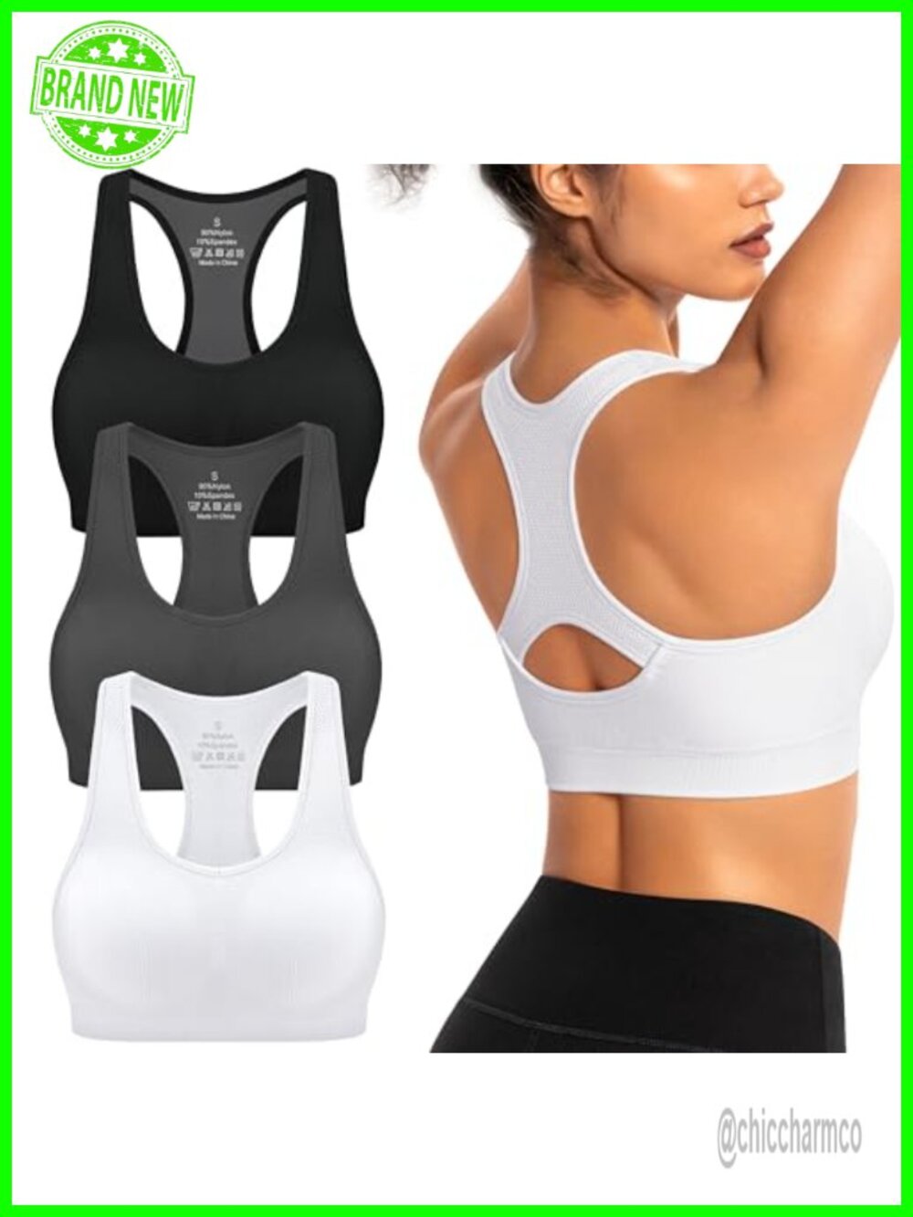 Padded Racerback Sports Bra Women Medium Support Yoga Gym Nylon Breathable